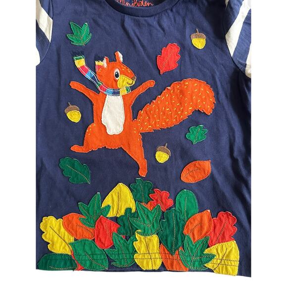 Mini Boden Squirrel in Leaves Fall Fun Applique Long Sleeve T Shirt Size 4-5 - Picture 2 of 4